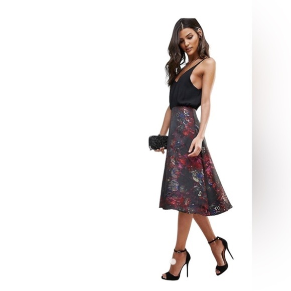 Asos AX Paris Black Printed 2 In 1 Dress Tank-Top A-line Skirt Bottom Size Small - Picture 4 of 11